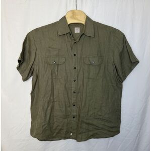 Merona Men's Size XL (17-17.5) Short‎ Sleeve Linen Button-Up Shirt Khaki Green